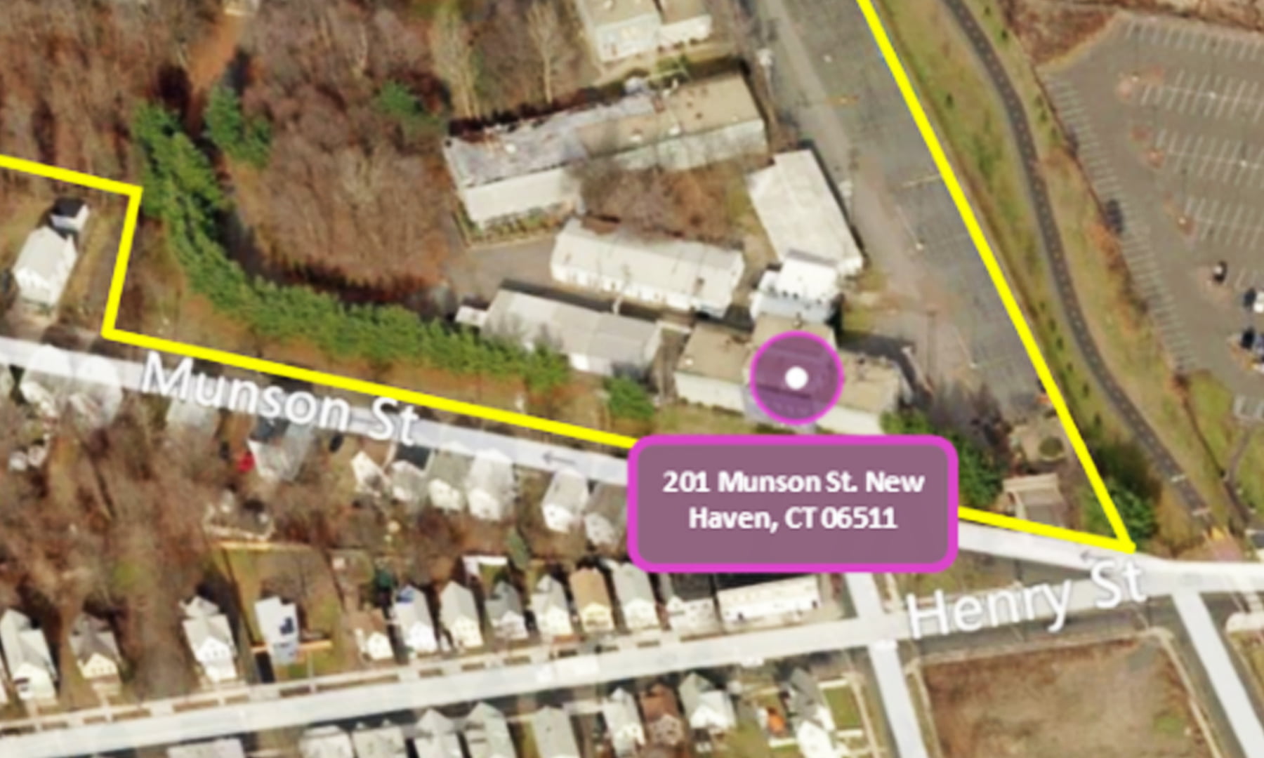 Zoomed in mapped out area of the 201 Munson Street project in New Haven, CT